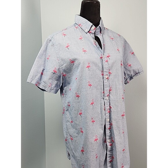 Ricky Singh Denim & Flower Mens Cotton Button Down Flamingo Shirt Medium - Picture 2 of 10
